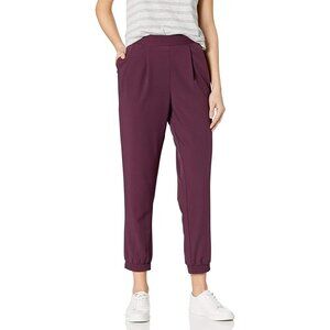 Daily Ritual Womens Burgundy Elastic Waistband Joggers With Ribbed Cuffs & Pocke